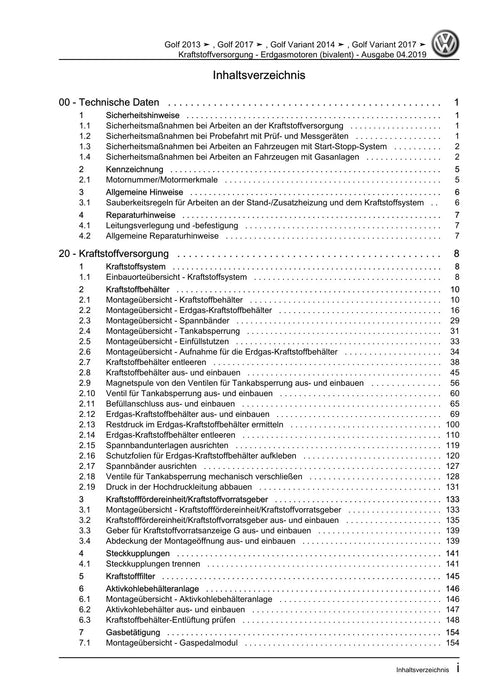 Golf VII (2013+2020)+Golf-Variant-Sportsvan Reparaturanleitung Kraftstoffversorgung - Erdgasmotoren (bivalent)