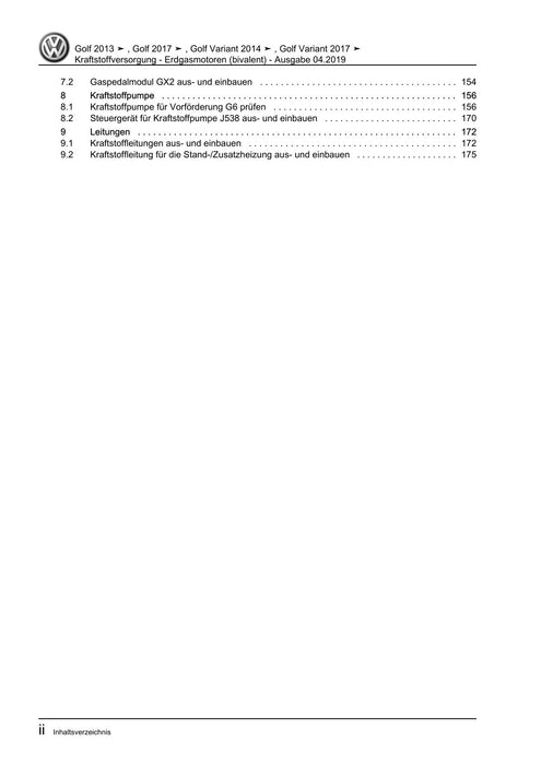 Golf VII (2013+2020)+Golf-Variant-Sportsvan Reparaturanleitung Kraftstoffversorgung - Erdgasmotoren (bivalent)