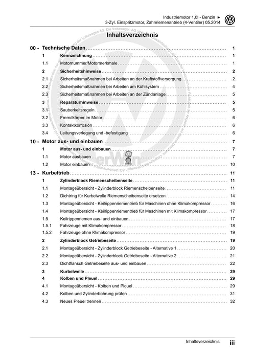 Industriemotoren - Industrial Engines (IM) Reparaturanleitung 3-Zyl. Einspritzmotor, Zahnriemenantrieb (4-Ventiler)CZKA