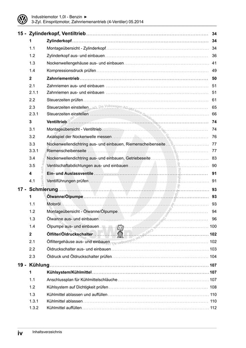 Industriemotoren - Industrial Engines (IM) Reparaturanleitung 3-Zyl. Einspritzmotor, Zahnriemenantrieb (4-Ventiler)CZKA