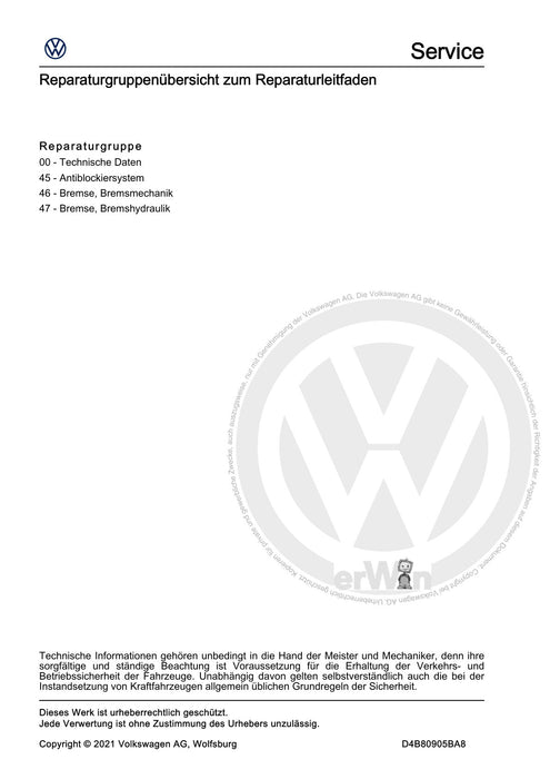 T-Cross (2019+) Reparaturanleitung Bremsanlage