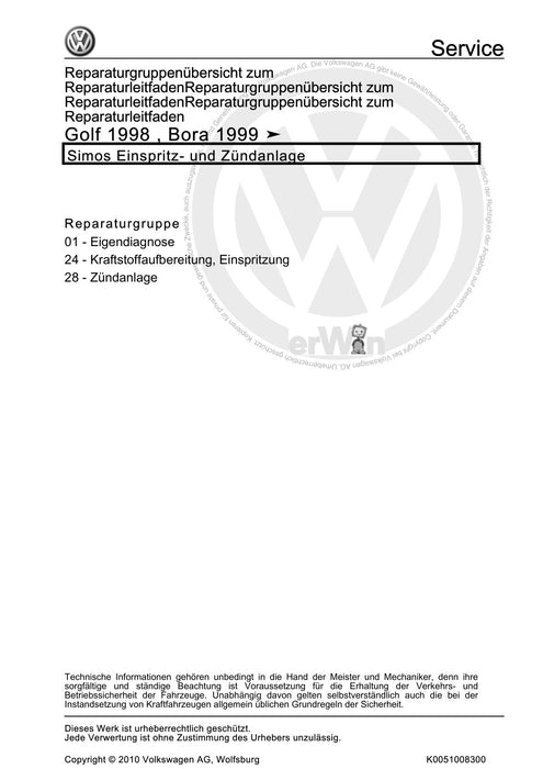 Golf IV (1998 - 2006) Golf-Golf Variant-Bora-Bora Variant Reparaturanleitung Simos Einspritz- und Zündanlage
