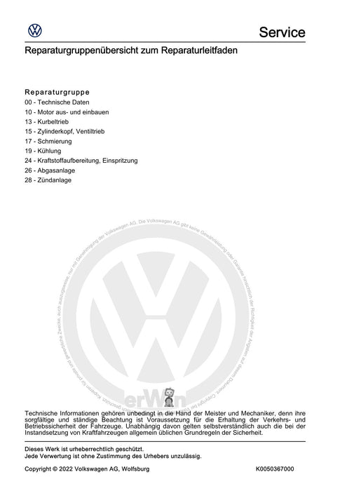 Caddy (2004 - 2010) Caddy-Caddy Kombi Reparaturanleitung 4-Zyl. Einspritzmotor (1,4 l-Motor)