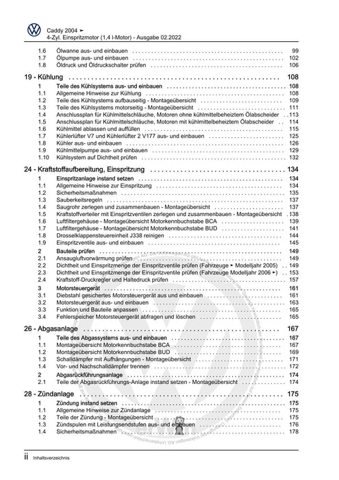 Caddy (2004 - 2010) Caddy-Caddy Kombi Reparaturanleitung 4-Zyl. Einspritzmotor (1,4 l-Motor)