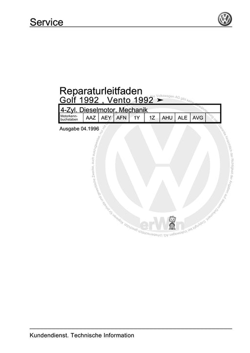 Golf Cabriolet (1994 - 2002) Reparaturanleitung 4-Zyl. Dieselmotor, Mechanik