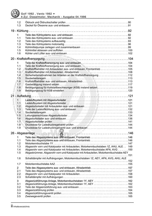 Golf III (1992 - 1999) Golf-Golf Variant-Vento Reparaturanleitung 4-Zyl. Dieselmotor, Mechanik