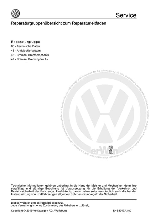 Passat (2011+) Passat-Passat Variant Reparaturanleitung Bremsanlage