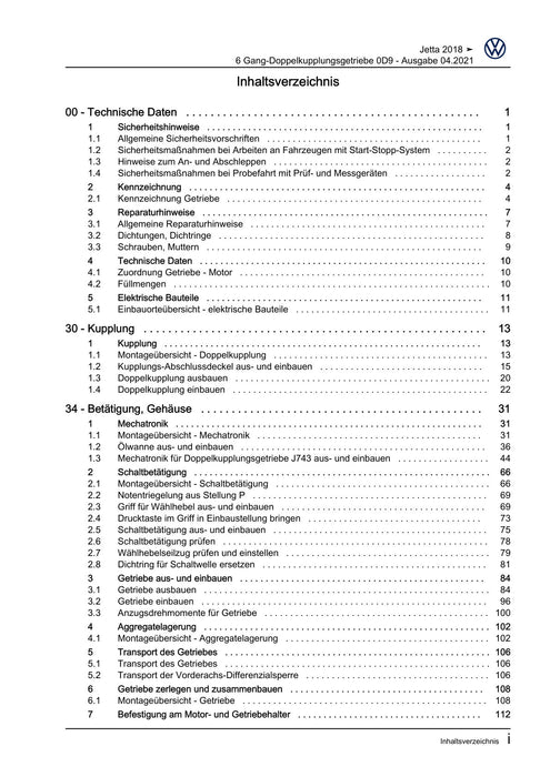 Jetta (2014+) Reparaturanleitung 6 Gang-Doppelkupplungsgetriebe 0D9