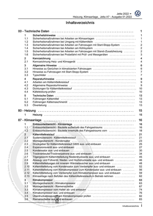 Jetta (2014+) Reparaturanleitung Heizung, Klimaanlage+Jetta A7
