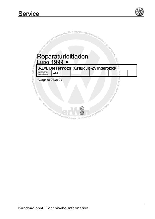 Lupo (1998 - 2006) Reparaturanleitung 3-Zyl. Dieselmotor (Grauguß-Zylinderblock)