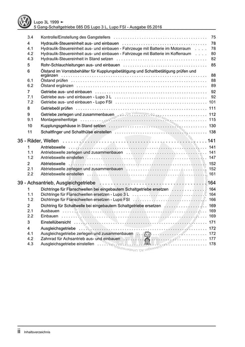 Lupo (1998 - 2006) Reparaturanleitung 5 Gang-Schaltgetriebe 085 DS Lupo 3 L, Lupo FSI
