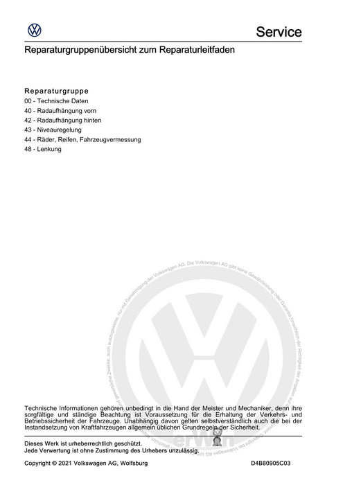 T-Cross (2019+) Reparaturanleitung Fahrwerk, Achsen, Lenkung