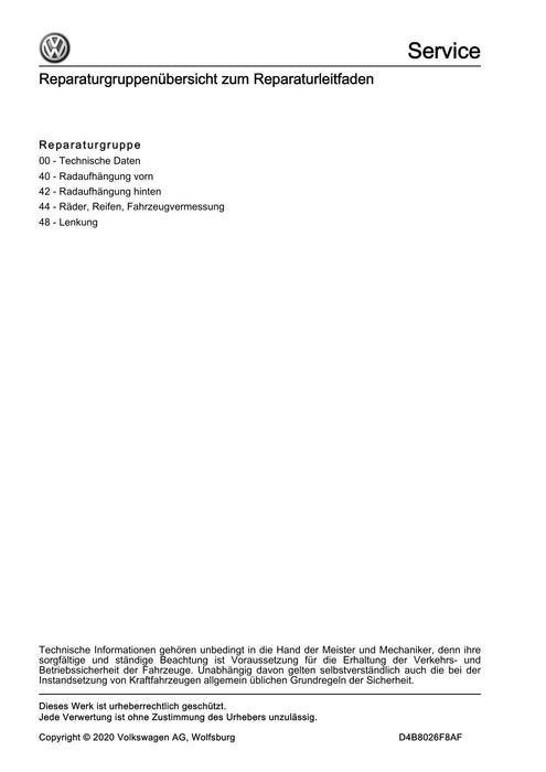 Amarok (2011+) Reparaturanleitung Fahrwerk, Achsen, Lenkung