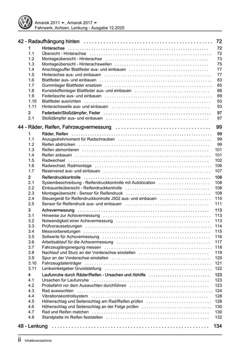 Amarok (2011+) Reparaturanleitung Fahrwerk, Achsen, Lenkung