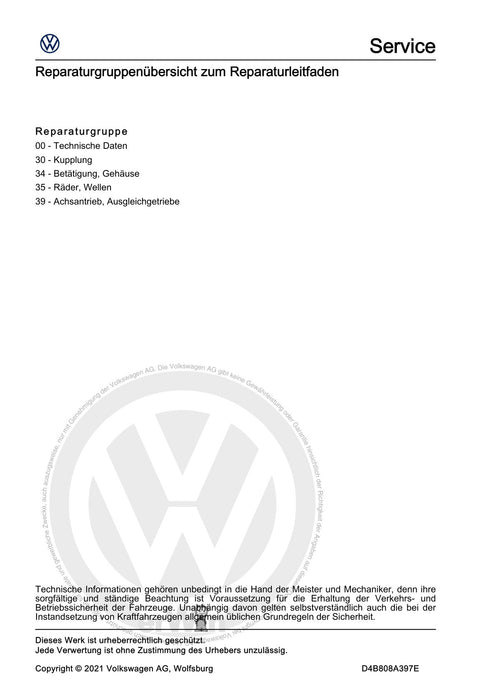 Tiguan (2008+) Reparaturanleitung 7 Gang-Doppelkupplungsgetriebe 0GC