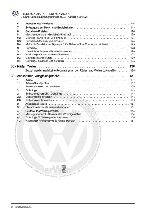 Tiguan (2008+) Reparaturanleitung 7 Gang-Doppelkupplungsgetriebe 0GC