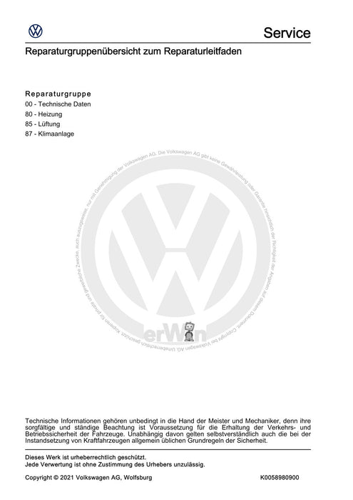 Transporter (2003 - 2007) Reparaturanleitung Heizung, Klimaanlage