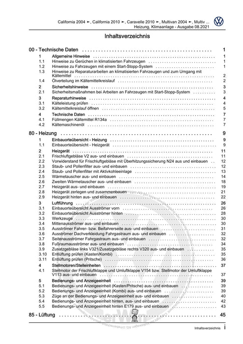 Transporter (2003 - 2007) Reparaturanleitung Heizung, Klimaanlage