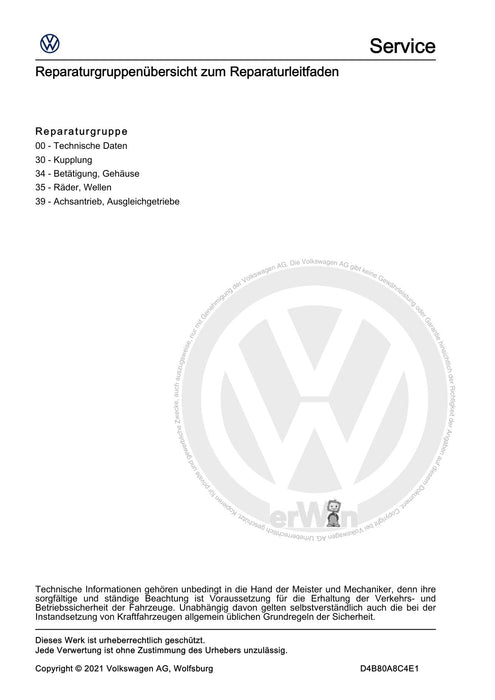 Arteon (2021+) Reparaturanleitung 7 Gang-Doppelkupplungsgetriebe 0GC