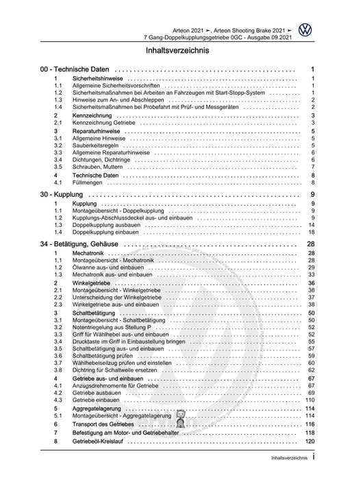 Arteon (2021+) Reparaturanleitung 7 Gang-Doppelkupplungsgetriebe 0GC