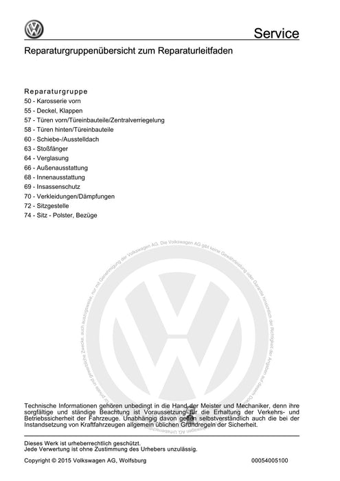 Golf III (1992 - 1999) Golf-Golf Variant-Vento Reparaturanleitung Karosserie-Montagearbeiten
