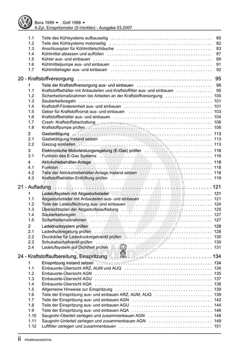 Golf IV (1998 - 2006) Golf-Golf Variant-Bora-Bora Variant Reparaturanleitung 4-Zyl. Einspritzmotor (5-Ventiler)