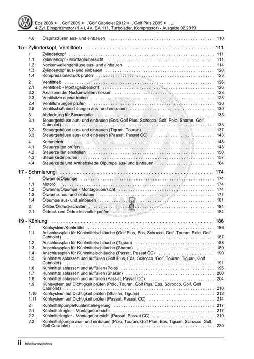 Golf VI (2009 - 2013) Golf-Plus-Cabriolet-Variant Reparaturanleitung 4-Zyl. Einspritzmotor (1,4 l, 4V, EA 111, Turbolader, Kompressor)