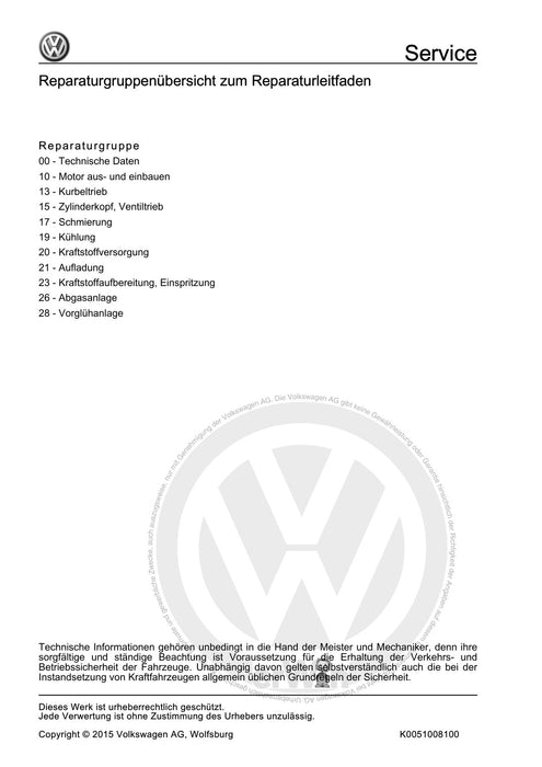 Bora (1999 - 2006) Bora-Bora Variant Reparaturanleitung 4-Zyl. Dieselmotor mit Pumpe-Düse-Einheit