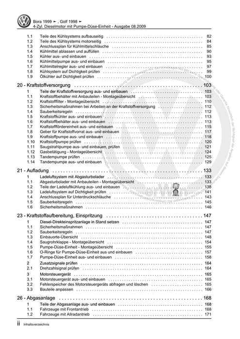 Bora (1999 - 2006) Bora-Bora Variant Reparaturanleitung 4-Zyl. Dieselmotor mit Pumpe-Düse-Einheit