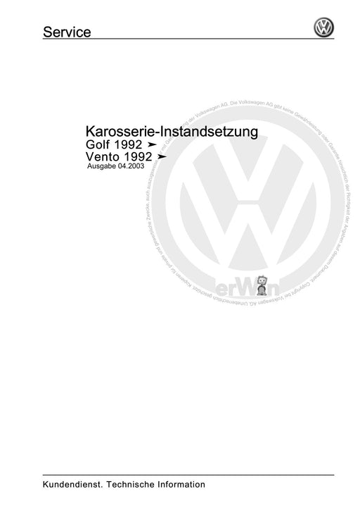 Golf III (1992 - 1999) Golf-Golf Variant-Vento Reparaturanleitung Karosserie-Instandsetzung