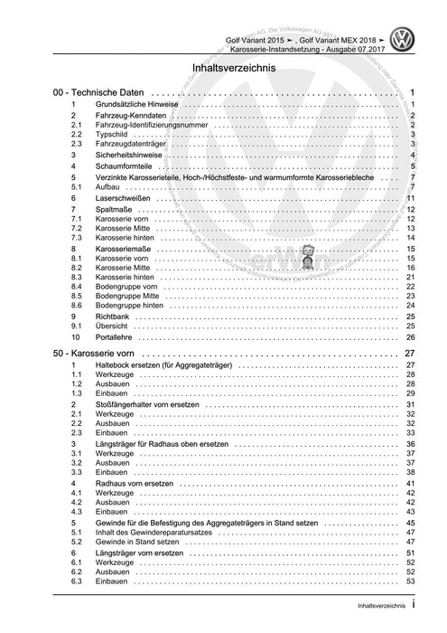 Golf VII (2013+2020)+Golf-Variant-Sportsvan Reparaturanleitung Karosserie-Instandsetzung