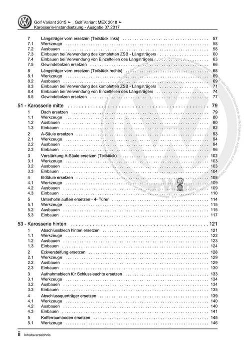 Golf VII (2013+2020)+Golf-Variant-Sportsvan Reparaturanleitung Karosserie-Instandsetzung
