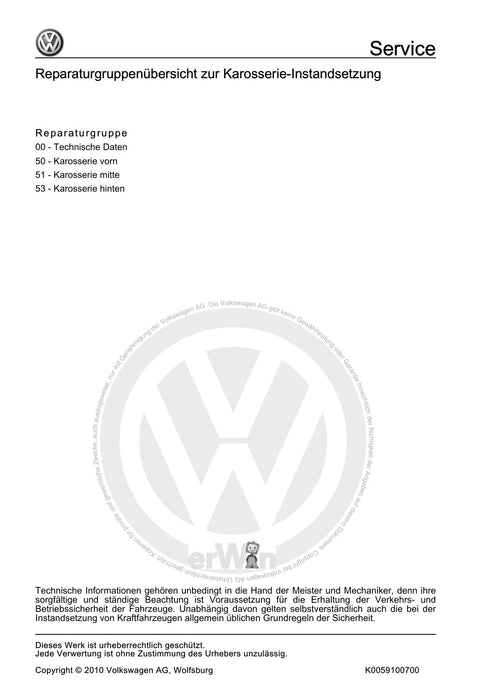 EOS (2006+) Reparaturanleitung Karosserie-Instandsetzung