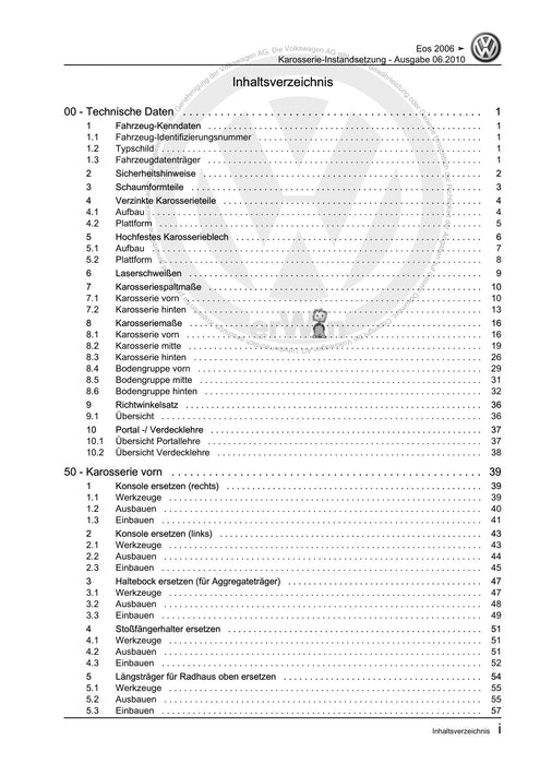EOS (2006+) Reparaturanleitung Karosserie-Instandsetzung