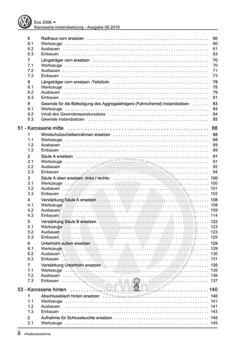 EOS (2006+) Reparaturanleitung Karosserie-Instandsetzung