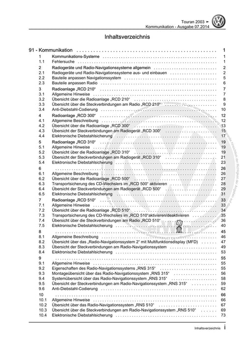 Touran (2003 - 2015) Reparaturanleitung Kommunikation