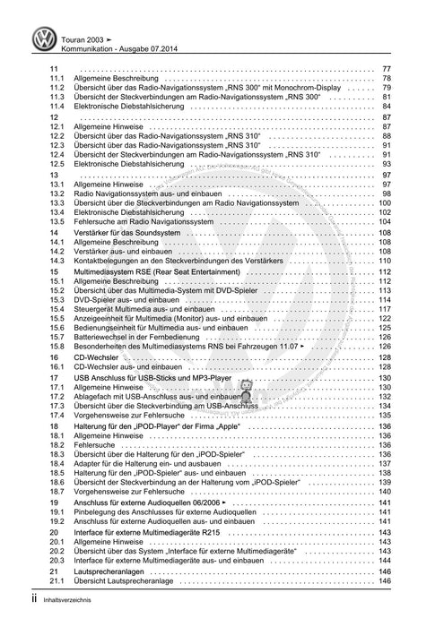 Touran (2003 - 2015) Reparaturanleitung Kommunikation