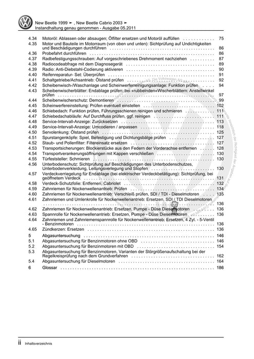 Beetle (1998 - 2010) New Beetle-Cabrio Maintenance handbook (IGG) Instandhaltung genau genommen