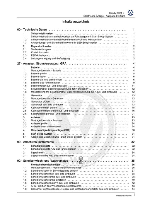Caddy (2021+) Reparaturanleitung Elektrische Anlage