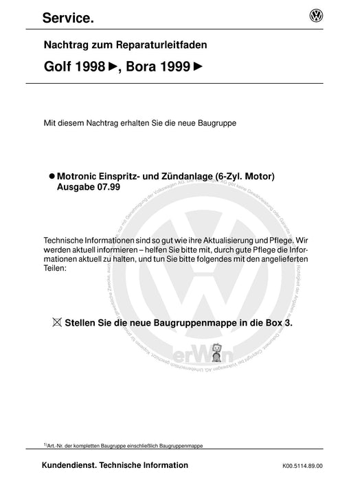 Golf IV (1998 - 2006) Golf-Golf Variant-Bora-Bora Variant Reparaturanleitung Motronic Einspritz- und Zündanlage AQP