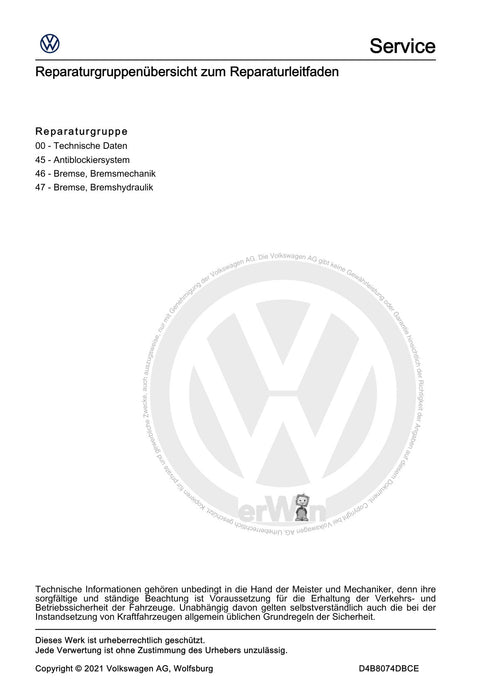 Polo 2018 - 2021 Reparaturanleitung Bremsanlage