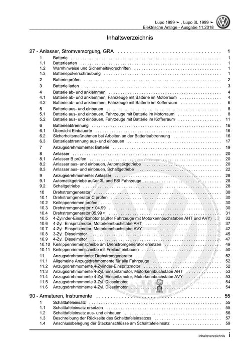 Lupo (1998 - 2006) Reparaturanleitung Elektrische Anlage