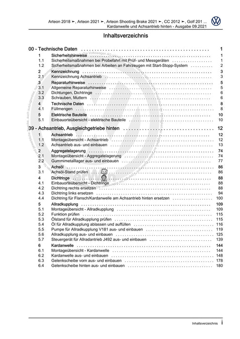 Passat CC (2009) Reparaturanleitung Kardanwelle und Achsantrieb hinten