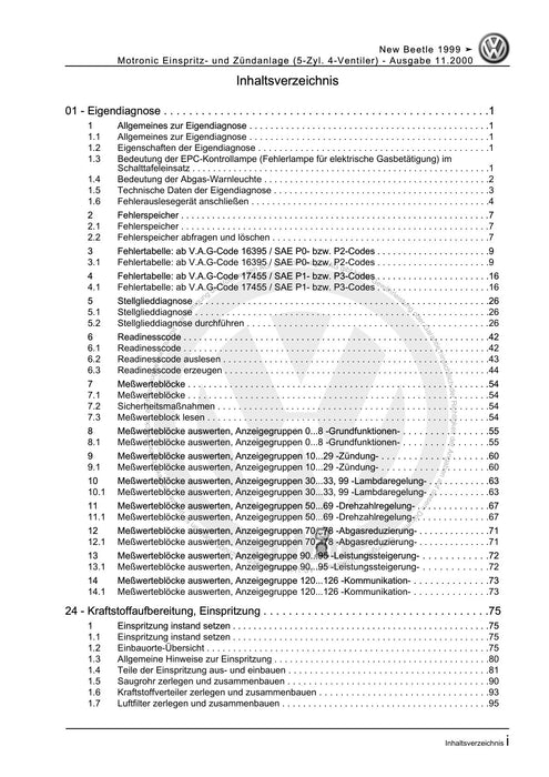 Beetle (1998 - 2010) New Beetle-Cabrio Reparaturanleitung Motronic Einspritz- und Zündanlage (5-Zyl. 4-Ventiler)