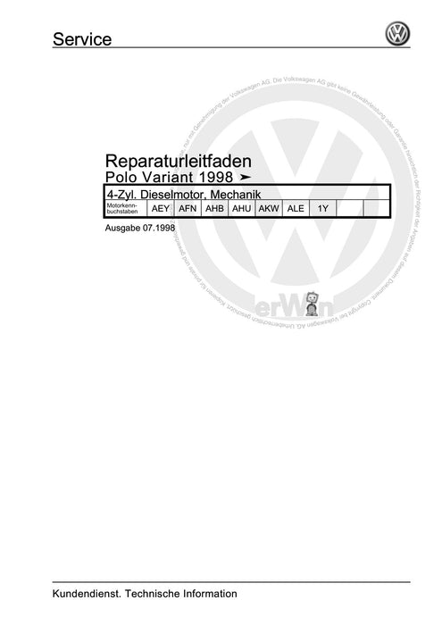 Caddy (1996 - 2003) Caddy Kasten-Kombi Reparaturanleitung 4-Zyl. Dieselmotor, Mechanik