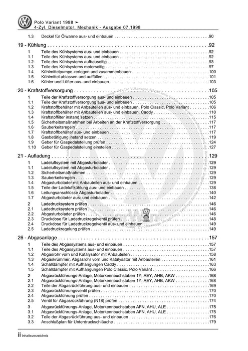 Caddy (1996 - 2003) Caddy Kasten-Kombi Reparaturanleitung 4-Zyl. Dieselmotor, Mechanik