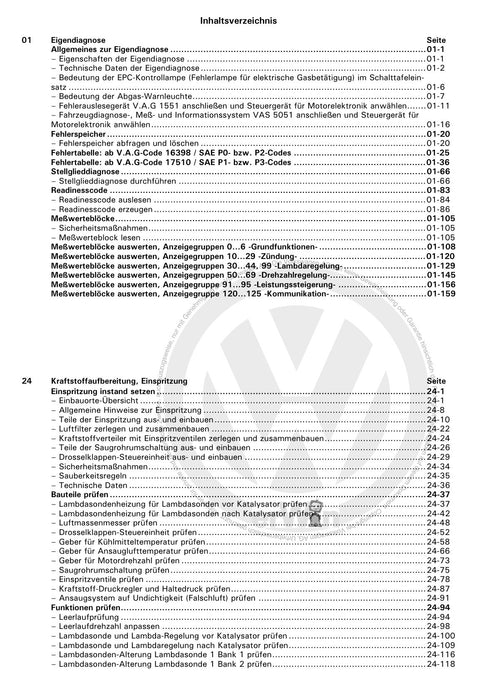 Passat (1997 - 2005) Passat-Passat Variant Reparaturanleitung Motronic Einspritz- und Zündanlage (6-Zylinder) AMX APR AQD ATX BBG