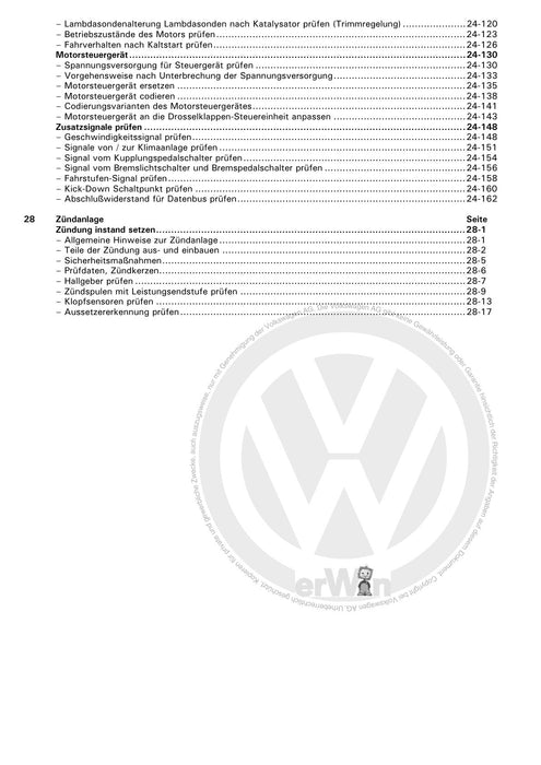 Passat (1997 - 2005) Passat-Passat Variant Reparaturanleitung Motronic Einspritz- und Zündanlage (6-Zylinder) AMX APR AQD ATX BBG