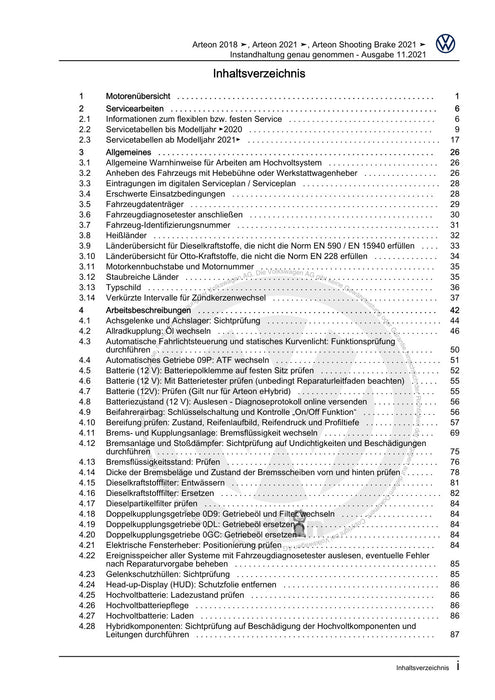 Arteon (2018 - 2020) Maintenance handbook (IGG) Instandhaltung genau genommen