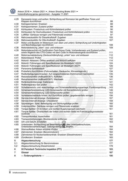 Arteon (2018 - 2020) Maintenance handbook (IGG) Instandhaltung genau genommen